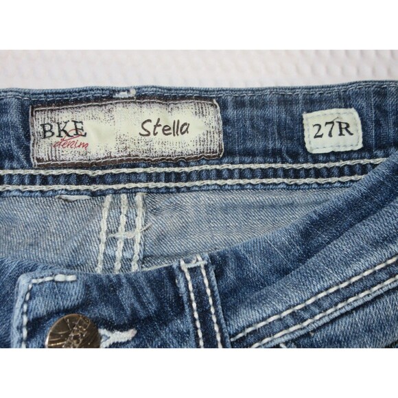 BKE Stella Jeans Blue Jeans 27R Rise 6  Embroidered and Rhinestones - Picture 5 of 7